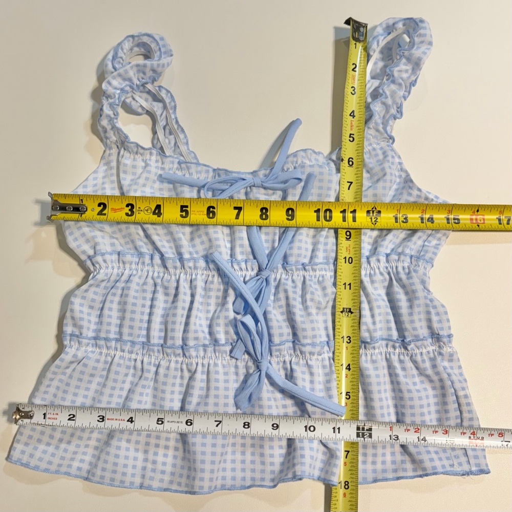 Sugar Kiss picnic gingham check tank top milkmaid prairie country ruffle bow tie - Picture 9 of 9